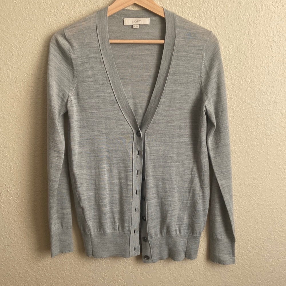 Ann Taylor Loft Gray button down cardigan size small